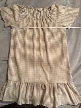 Michael kors woman’s Beige Gingham Ruffle Hem Dress